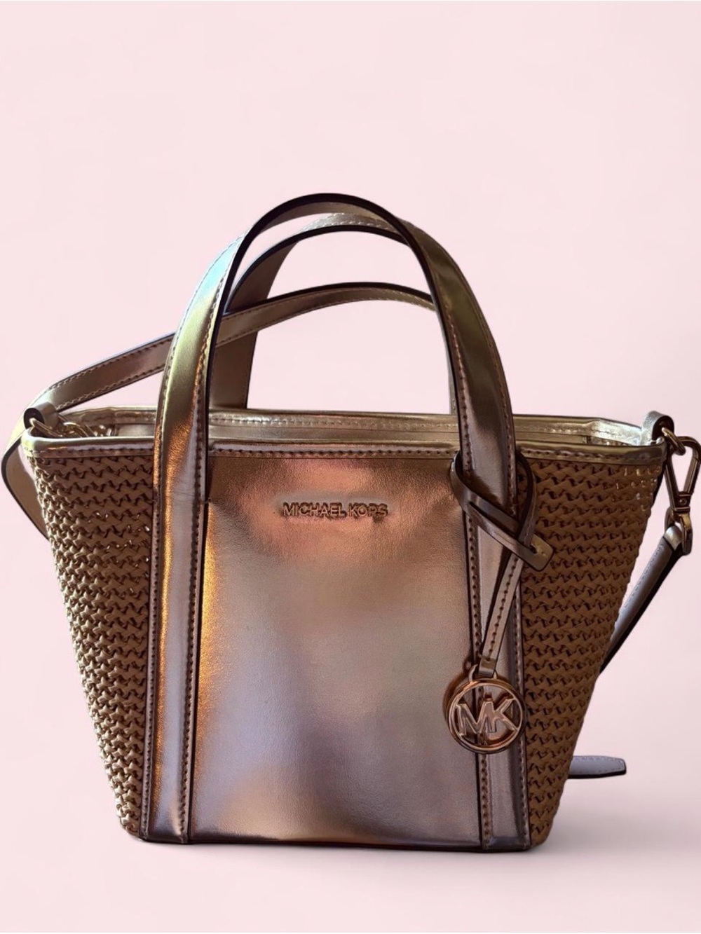Michael Kors Metallic Bronze Satchel with Woven Sides